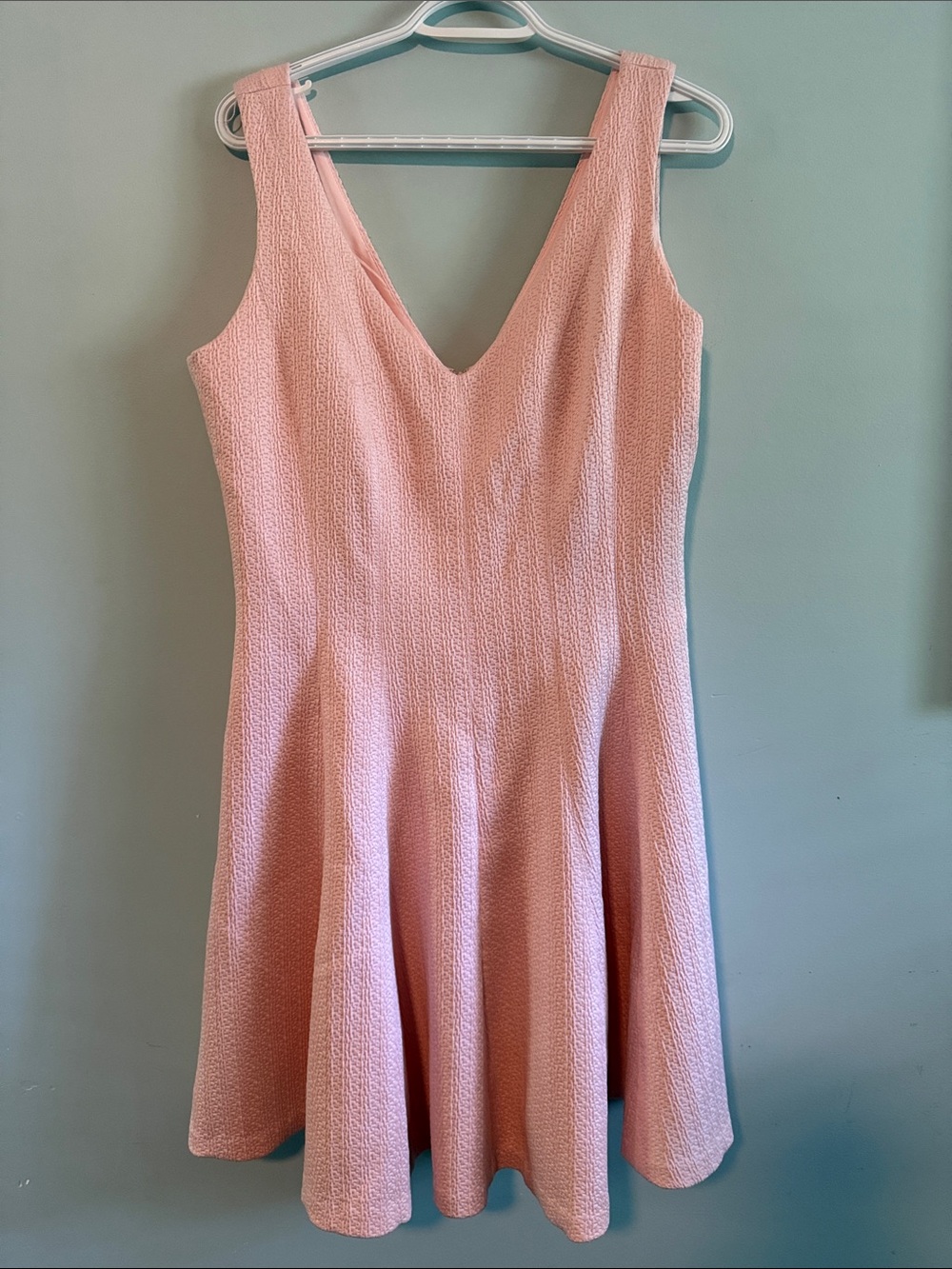Club Monaco Blush Pink Textured V-Neck Fit & Flare Mini Dress